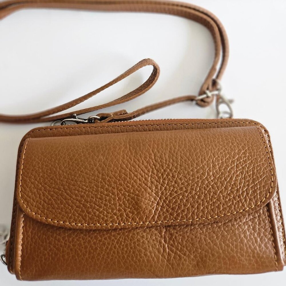 Vera Pelle brown crossbody pebbled leather borse wallet/clutch - Italy - Picture 3 of 6